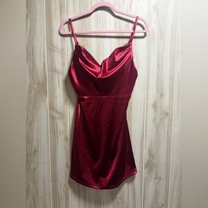 Zaful Satin Slip Dress in Deep Red